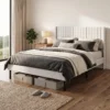 Bedframe 140 X 200 Cm Met Verstelbaar Hoofdeinde, Gestoffeerd Bed Met 12 Latten, Beige