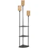 Boho Staande Lamp Met 3 Vlammen En 3 Planken, Papierkoord Lampenkap Zwart