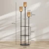 Boho Staande Lamp Met 3 Vlammen En 3 Planken, Papierkoord Lampenkap Zwart