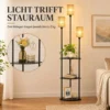 Boho Staande Lamp Met 3 Vlammen En 3 Planken, Papierkoord Lampenkap Zwart