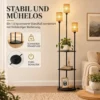 Boho Staande Lamp Met 3 Vlammen En 3 Planken, Papierkoord Lampenkap Zwart