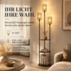 Boho Staande Lamp Met 3 Vlammen En 3 Planken, Papierkoord Lampenkap Zwart