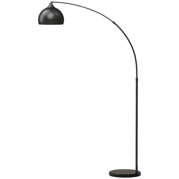 Booglamp, Staande Lamp, In Hoogte Verstelbaar, Voetschakelaar, Voet In Marmerlook, 170 180cm, Zwart