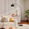 Booglamp, Staande Lamp, In Hoogte Verstelbaar, Voetschakelaar, Voet In Marmerlook, 170 180cm, Zwart