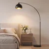 Booglamp, Staande Lamp, In Hoogte Verstelbaar, Voetschakelaar, Voet In Marmerlook, 170 180cm, Zwart