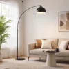 Booglamp, Staande Lamp, In Hoogte Verstelbaar, Voetschakelaar, Voet In Marmerlook, 170 180cm, Zwart