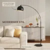 Booglamp, Staande Lamp, In Hoogte Verstelbaar, Voetschakelaar, Voet In Marmerlook, 170 180cm, Zwart