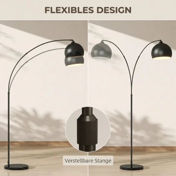 Booglamp, Staande Lamp, In Hoogte Verstelbaar, Voetschakelaar, Voet In Marmerlook, 170 180cm, Zwart
