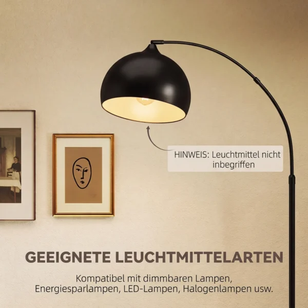 Booglamp, Staande Lamp, In Hoogte Verstelbaar, Voetschakelaar, Voet In Marmerlook, 170 180cm, Zwart