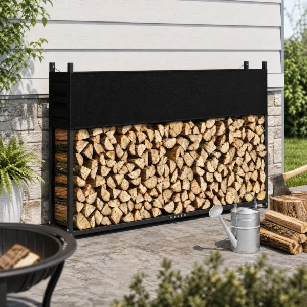 Brandhoutrek 202 X 25 X 113 Cm Met 600D Oxford hoes Stalen Frame Tot 500 Kg Zwart