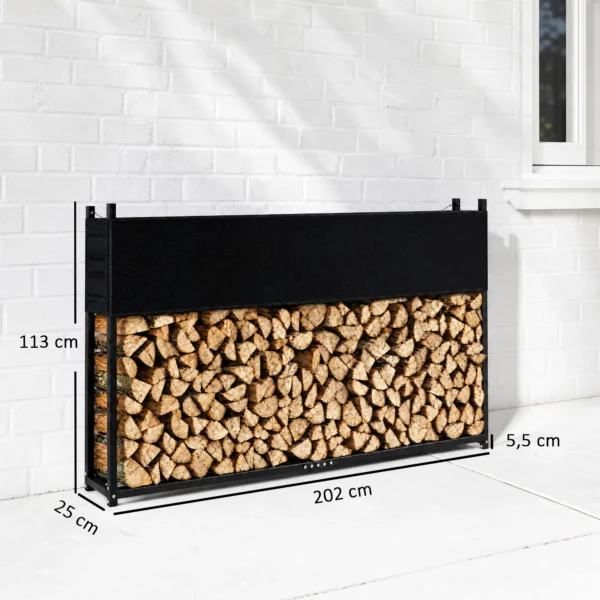 Brandhoutrek 202 X 25 X 113 Cm Met 600D Oxford hoes Stalen Frame Tot 500 Kg Zwart