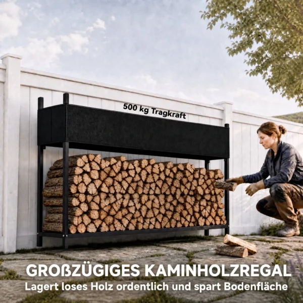 Brandhoutrek 202 X 25 X 113 Cm Met 600D Oxford hoes Stalen Frame Tot 500 Kg Zwart