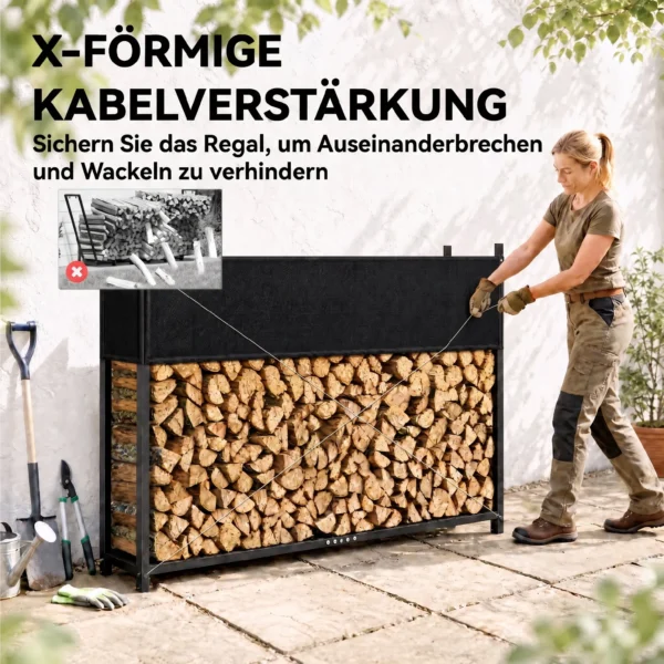 Brandhoutrek 202 X 25 X 113 Cm Met 600D Oxford hoes Stalen Frame Tot 500 Kg Zwart