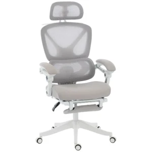 Bureaustoel, Ergonomische Bureaustoel Met Voetensteun, Schommelfunctie, Armleuning, Netstof, Grijs