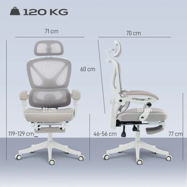 Bureaustoel, Ergonomische Bureaustoel Met Voetensteun, Schommelfunctie, Armleuning, Netstof, Grijs