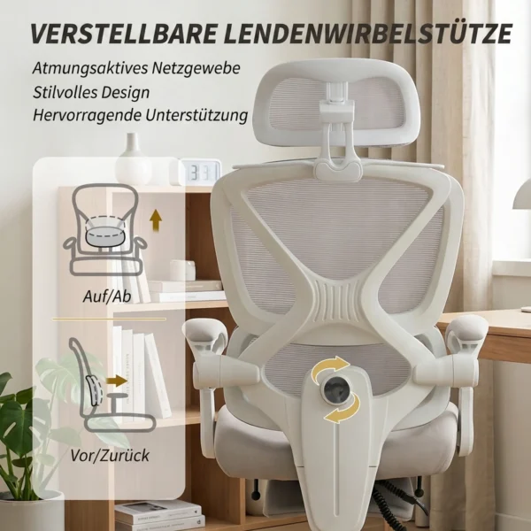 Bureaustoel, Ergonomische Bureaustoel Met Voetensteun, Schommelfunctie, Armleuning, Netstof, Grijs