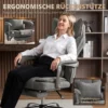 Bureaustoel Met Massage En Verwarmingsfunctie, Tot 180 Kg, Verstelbaar, In Linnenlook, Lendensteun, Brede Zitplaats, Grijs