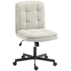 Bureaustoel Zonder Armleuningen, Bureau & Make upstoel In Linnenlook, Met Dubbellaagse Bekleding, Schommelfunctie, Lichtgrijs