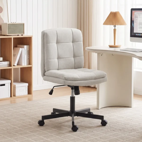 Bureaustoel Zonder Armleuningen, Bureau & Make upstoel In Linnenlook, Met Dubbellaagse Bekleding, Schommelfunctie, Lichtgrijs