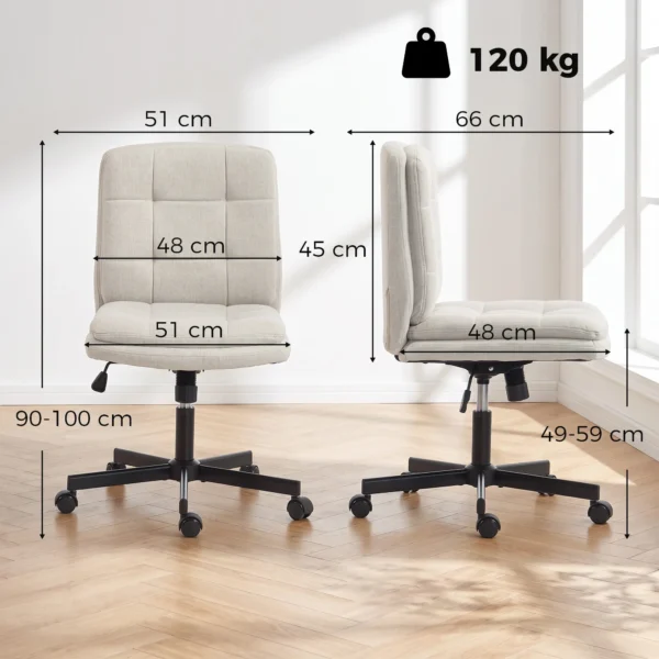 Bureaustoel Zonder Armleuningen, Bureau & Make upstoel In Linnenlook, Met Dubbellaagse Bekleding, Schommelfunctie, Lichtgrijs