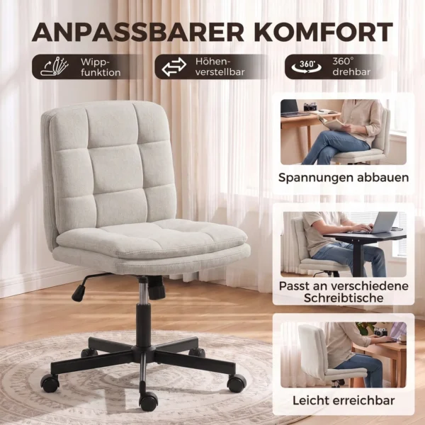 Bureaustoel Zonder Armleuningen, Bureau & Make upstoel In Linnenlook, Met Dubbellaagse Bekleding, Schommelfunctie, Lichtgrijs