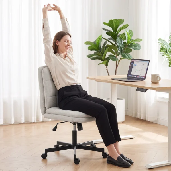 Bureaustoel Zonder Armleuningen, Bureau & Make upstoel In Linnenlook, Met Dubbellaagse Bekleding, Schommelfunctie, Lichtgrijs
