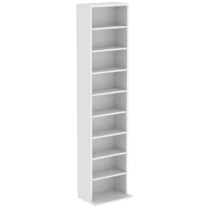 CD /DVD Rek, 9 Niveaus, Smal Staand Rek Met 6 Verstelbare Planken, Voor 260 CD's, Wit