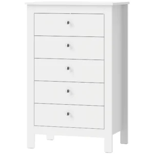 Commode Met 5 Lades, Kast Met Soepel Lopende Rails Voor Slaapkamer, 60 X 39,5 X 95,3 Cm, Wit