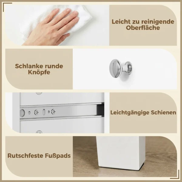 Commode Met 5 Lades, Kast Met Soepel Lopende Rails Voor Slaapkamer, 60 X 39,5 X 95,3 Cm, Wit
