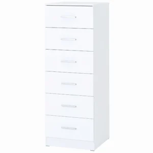 Commode Met 6 Lades, Moderne Slaapkamercommode, Opbergkast, 40 X 40 X 110 Cm, Wit In Houtlook