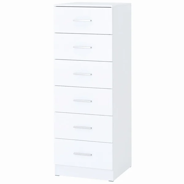 Commode Met 6 Lades, Moderne Slaapkamercommode, Opbergkast, 40 X 40 X 110 Cm, Wit In Houtlook
