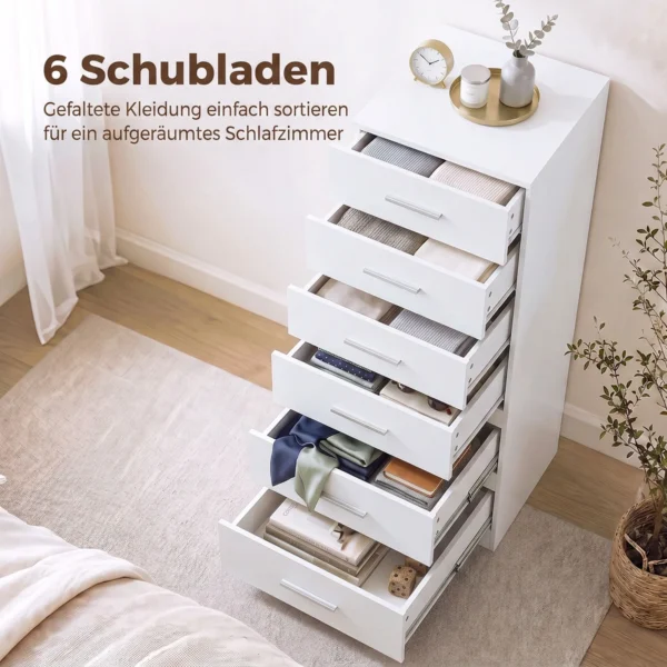 Commode Met 6 Lades, Moderne Slaapkamercommode, Opbergkast, 40 X 40 X 110 Cm, Wit In Houtlook