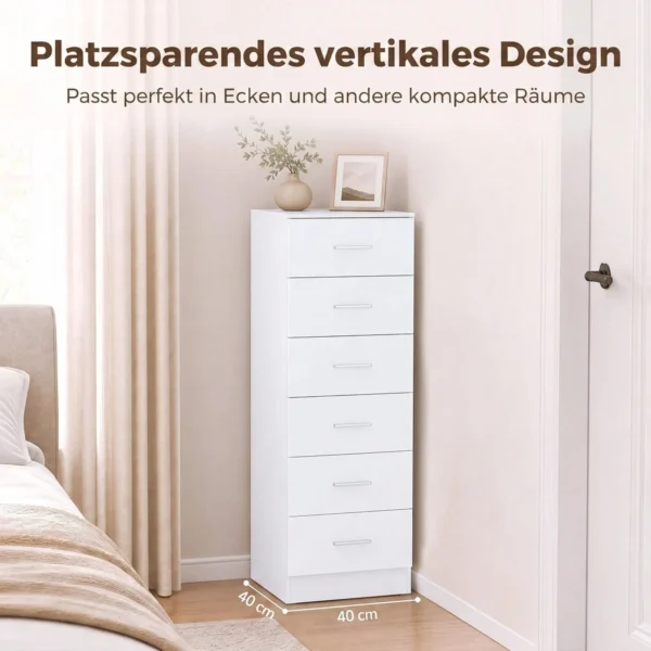 Commode Met 6 Lades, Moderne Slaapkamercommode, Opbergkast, 40 X 40 X 110 Cm, Wit In Houtlook
