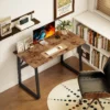 Computertafel Bureau Met Stalen Frame Bureautafel PC Tafel 120x60x76cm Rustiek Bruin+Zwart