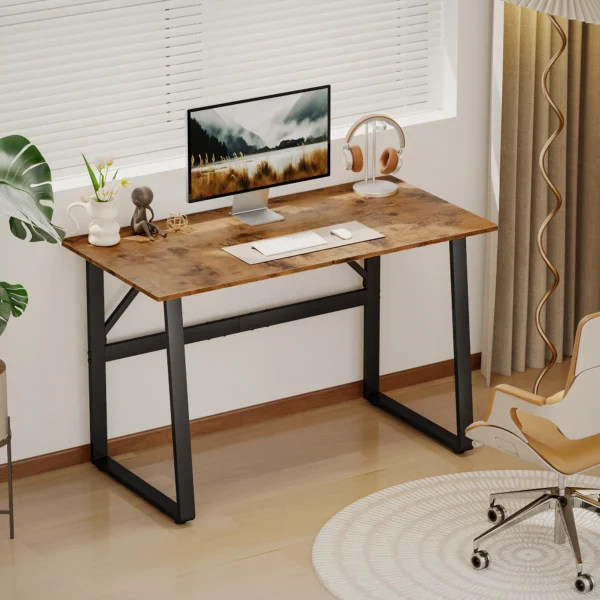 Computertafel Bureau Met Stalen Frame Bureautafel PC Tafel 120x60x76cm Rustiek Bruin+Zwart