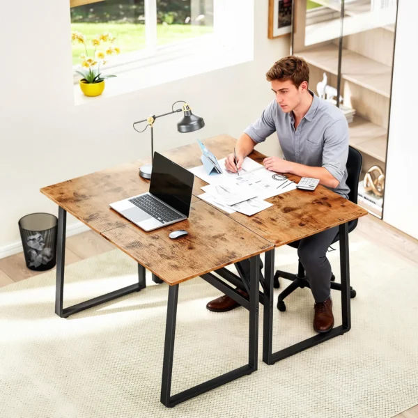 Computertafel Bureau Met Stalen Frame Bureautafel PC Tafel 120x60x76cm Rustiek Bruin+Zwart