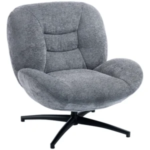 Draaibare Woonkamer Fauteuil Met Brede Zitting, Geïntegreerde Armleuning, Chenille look, Donkergrijs