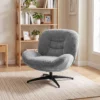 Draaibare Woonkamer Fauteuil Met Brede Zitting, Geïntegreerde Armleuning, Chenille look, Donkergrijs