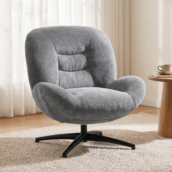 Draaibare Woonkamer Fauteuil Met Brede Zitting, Geïntegreerde Armleuning, Chenille look, Donkergrijs
