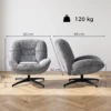 Draaibare Woonkamer Fauteuil Met Brede Zitting, Geïntegreerde Armleuning, Chenille look, Donkergrijs
