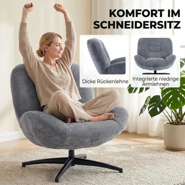Draaibare Woonkamer Fauteuil Met Brede Zitting, Geïntegreerde Armleuning, Chenille look, Donkergrijs
