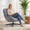 Draaibare Woonkamer Fauteuil Met Brede Zitting, Geïntegreerde Armleuning, Chenille look, Donkergrijs
