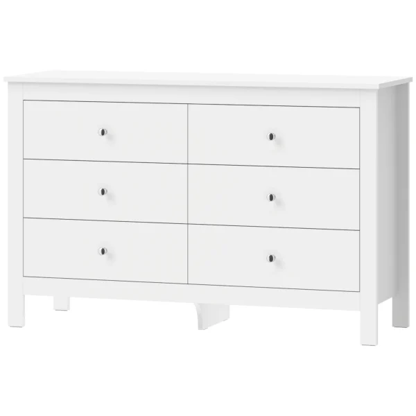 Dressoir Met 6 Lades, Sideboard Met Soepel Lopende Rails Voor Slaapkamer, Woonkamer Of Gang, 118 X 39,5 X 75,5 Cm, Wit