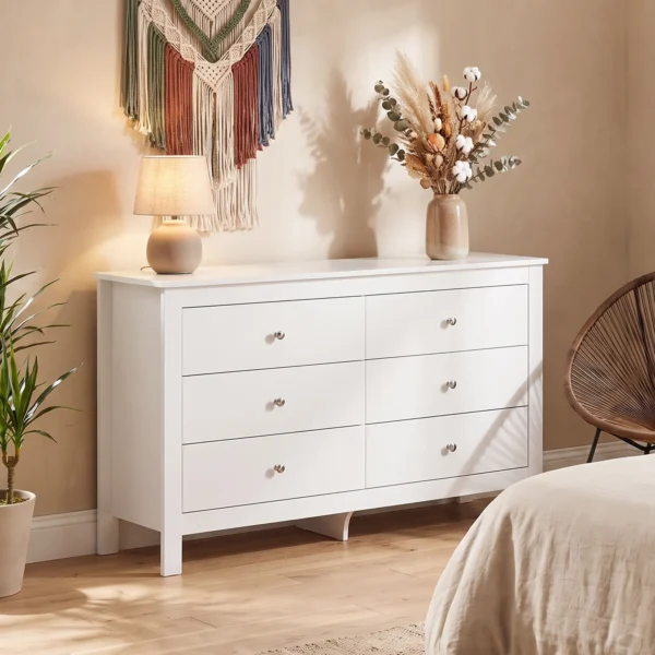 Dressoir Met 6 Lades, Sideboard Met Soepel Lopende Rails Voor Slaapkamer, Woonkamer Of Gang, 118 X 39,5 X 75,5 Cm, Wit