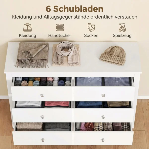 Dressoir Met 6 Lades, Sideboard Met Soepel Lopende Rails Voor Slaapkamer, Woonkamer Of Gang, 118 X 39,5 X 75,5 Cm, Wit