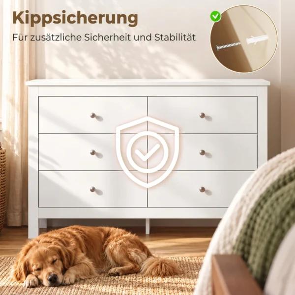 Dressoir Met 6 Lades, Sideboard Met Soepel Lopende Rails Voor Slaapkamer, Woonkamer Of Gang, 118 X 39,5 X 75,5 Cm, Wit