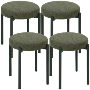 Eetkamerkrukken 4 delige Set Stapelbare Zitkrukken Met Stalen Poten, Linnenlook Voor Eetkamer, Woonkamer, Keuken, Donkergroen