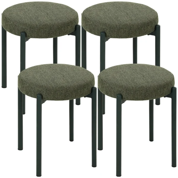 Eetkamerkrukken 4 delige Set Stapelbare Zitkrukken Met Stalen Poten, Linnenlook Voor Eetkamer, Woonkamer, Keuken, Donkergroen