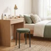 Eetkamerkrukken 4 delige Set Stapelbare Zitkrukken Met Stalen Poten, Linnenlook Voor Eetkamer, Woonkamer, Keuken, Donkergroen