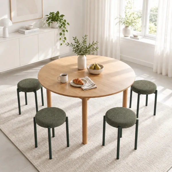 Eetkamerkrukken 4 delige Set Stapelbare Zitkrukken Met Stalen Poten, Linnenlook Voor Eetkamer, Woonkamer, Keuken, Donkergroen